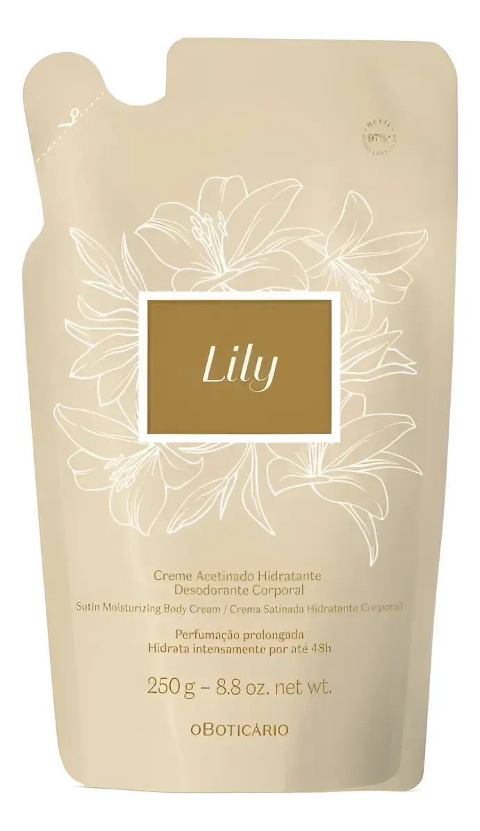 Refil Lily Creme Acetinado Hidratante Desodorante Corporal 250g Fragrância Lily Tradicional