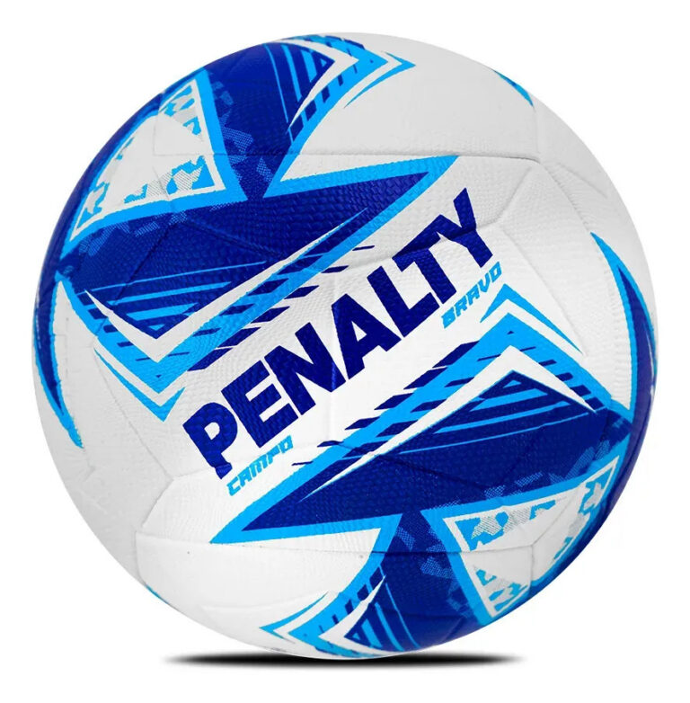 Bola de Futebol De Campo Penalty Bravo Xxiv Branco e Azul Ultra Fusion Alta Durabilidade