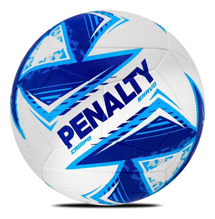 Bola de Futebol De Campo Penalty Bravo Xxiv Branco e Azul Ultra Fusion Alta Durabilidade