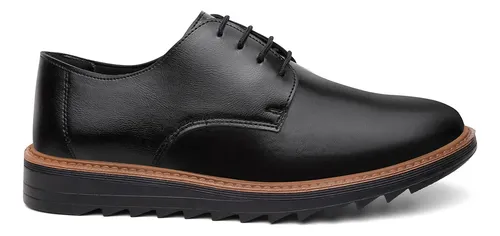 Sapato Masculino Social De Amarrar Liso Preto Derby Casual