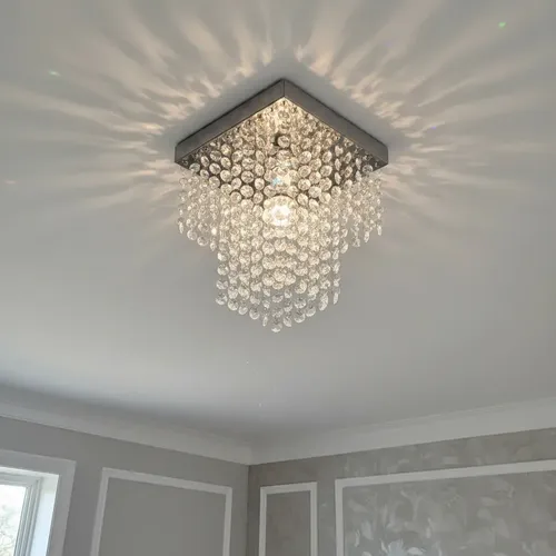 Lustre De Cristal Acrílico 20×20 E27 Vai Montado Sala Quarto