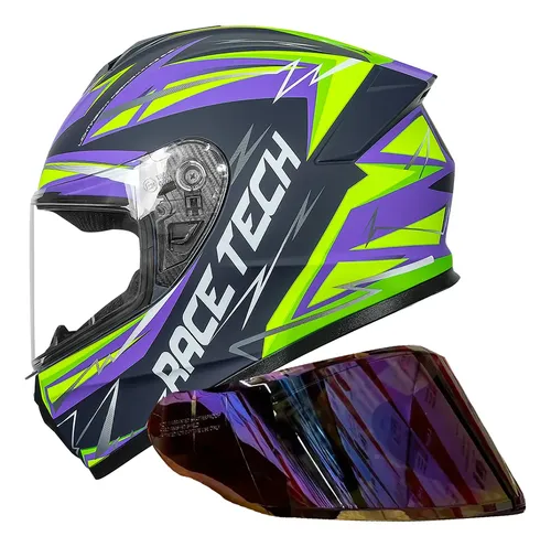 Capacete Race Tech Hit Spark Roxo Preto + Viseira Camaleão