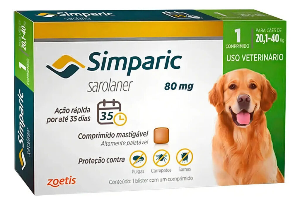 Antipulgas E Carrapatos Simparic 80mg 20,1 A 40kg – Caixa com 1 Comprimido – Zoetis