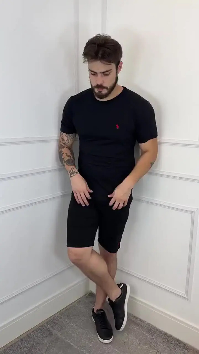 Camiseta Ralph Lauren Preta Basica Masculina Lisa Algodão