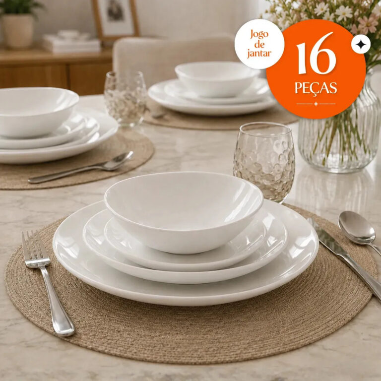 Aparelho de Jantar 16 Peças Opalino Branco Pratos e Bowls Jogo de Mesa Louça Resistente Moderna Premium Hold On