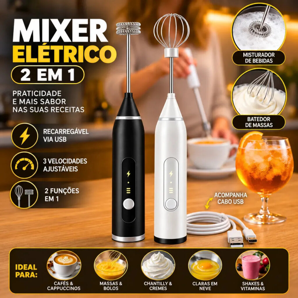 Mini Mixer Misturador De Bebidas Elétrico 2 Em 1 Portátil Recarregável Mexedor De Ovos Whey Leite Café Espuma Shake Drinks Capuccino Suco Comica