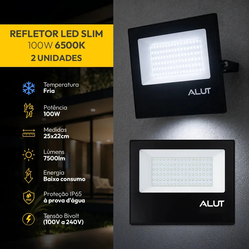 Kit 2 Refletor Led 100w 6500k Branco Frio A Prova D’água Alut Cod: Alut000701-2 Alut By Avant