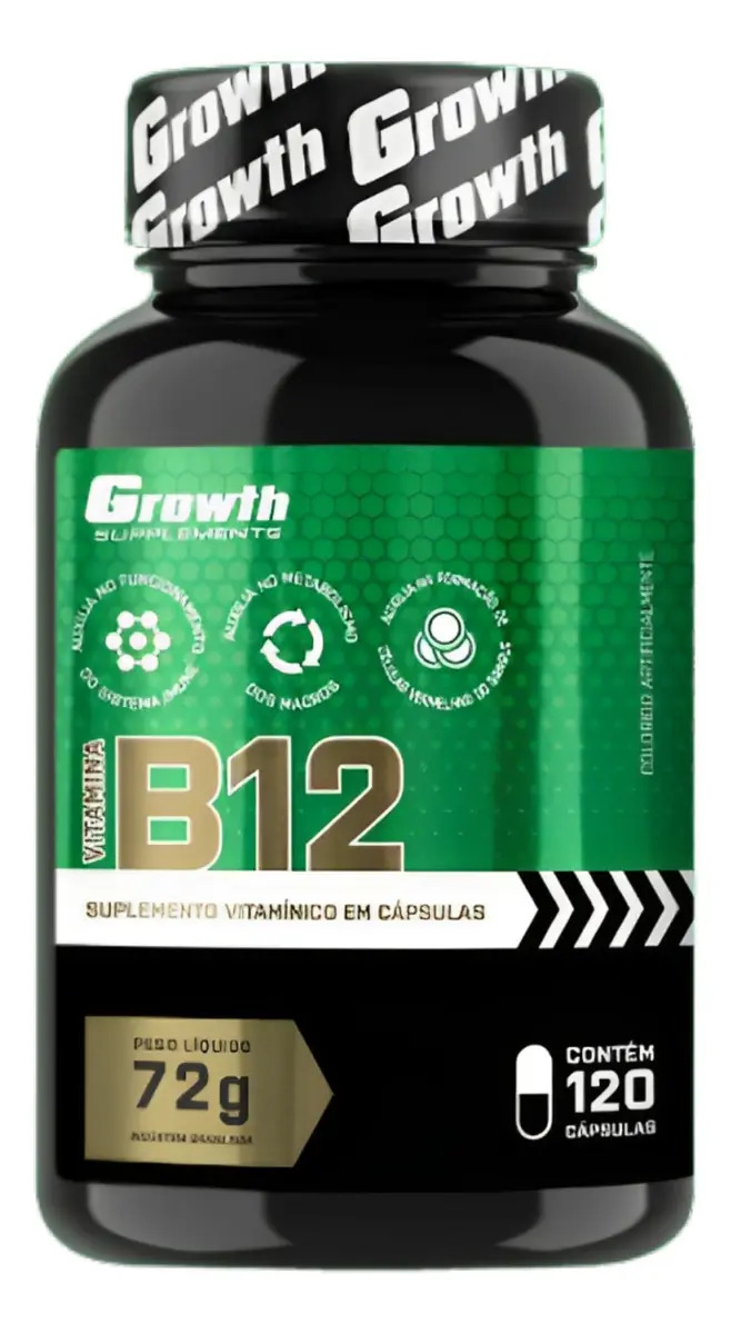 Vitamina B12 (120 Cápsulas) – Growth Supplements Sabor Natural