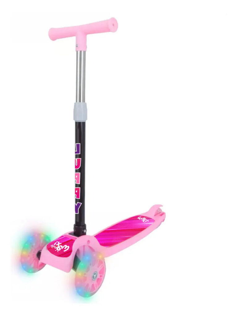 Patinete Infantil Luppy 3 Rodas Led Dobrável Rosa Maxi Toys