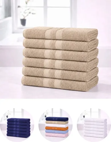 Kit 6 Toalha de Rosto Lisas Algodão Leves Macias Enxuta Toalha Para Salão Academia Hotel Pousada Clínica Pet Shop Barbearia Lavabo Banheiro Spa Uso Diário Bege Médio – 44×60 cm – Renova Enxovais