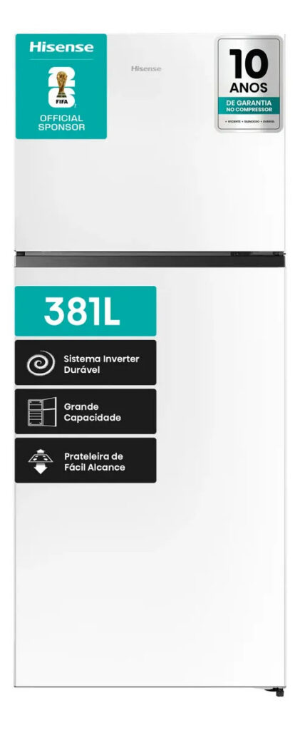 Geladeira Hisense Duplex Branca 381L Inverter Frost Free RT3N375 110V