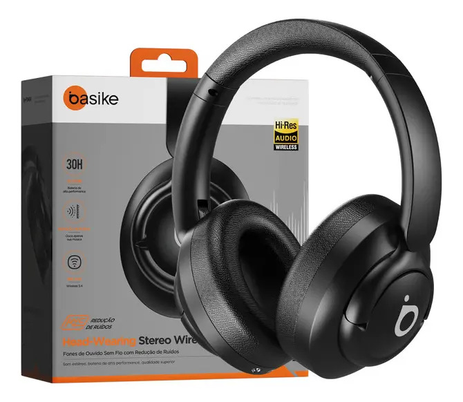 Fone de Ouvido Bluetooth Basike com Cancelamento de Ruído e Microfone para Chamadas – Bateria de 30 Horas