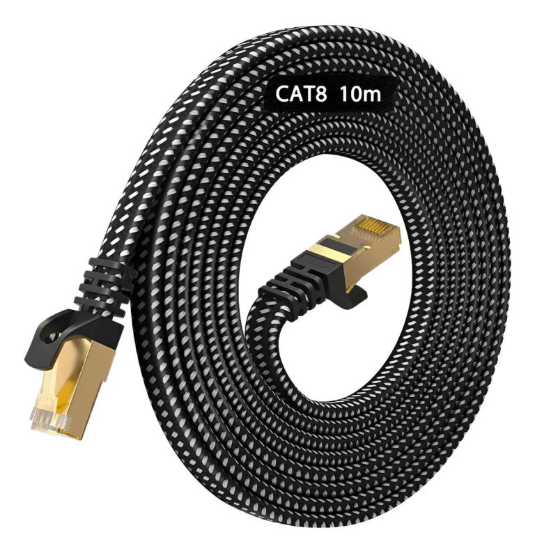 Cabo de rede Cat8 de 10 metros, 40 Gbps, 2000 MHz, nylon plano, cobre puro trançado