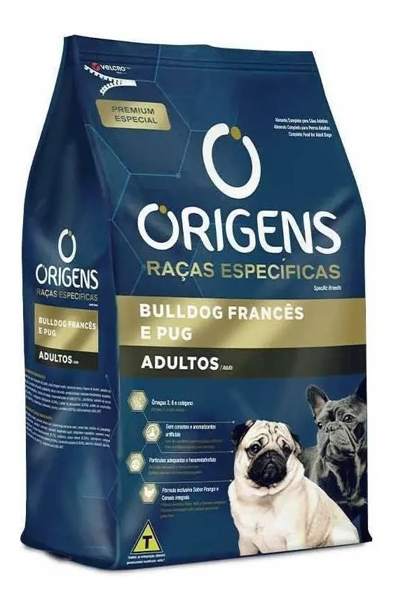 Ração Seca Origens Bulldog Francês Pug Adulto Frango e Cereais 10.1 kg