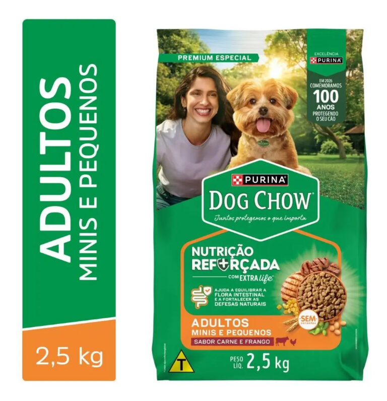 Ração Seca Dog Chow para Cães Adultos Pequenos de Carne, Frango e Arroz 2,5kg