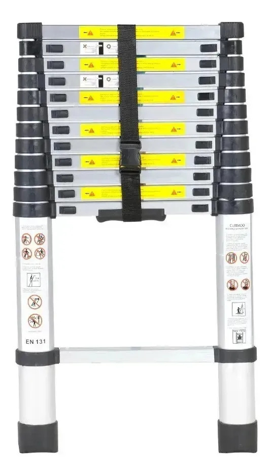 Escada Telescópica Aço Inox 3,8m 13 Degraus Zaganza Portátil Prateado