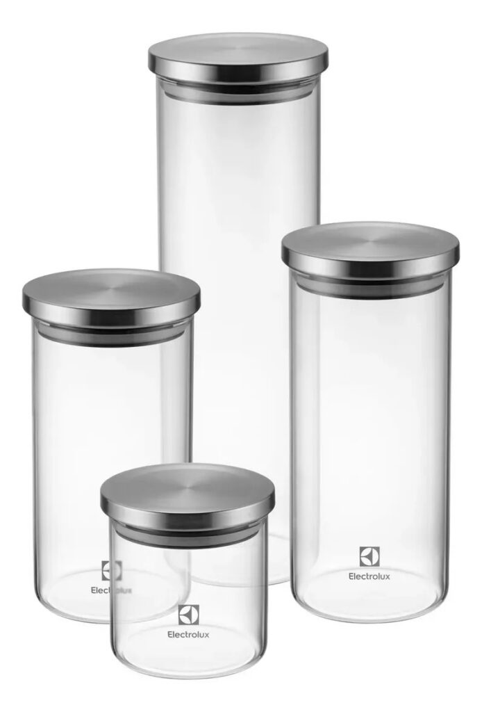 Electrolux Kit 4 Potes Herméticos De Vidro E Tampa Inox Com Vedação, Porta Mantimentos E Alimentos Transparente
