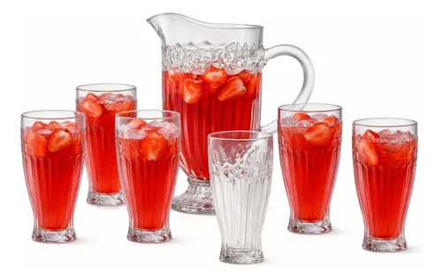 Jogo Jarra Madri 1,15l E 6 Copos 300ml Vidro 7 Peças Suco