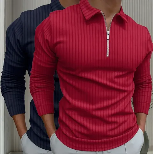 Kit 2 Camisas Polo Manga Longa Blusa Masculina Zíper