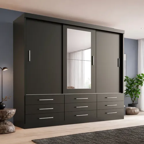Guarda Roupa Casal Capri 3 Portas Correr 9 Gav C/ Espelho