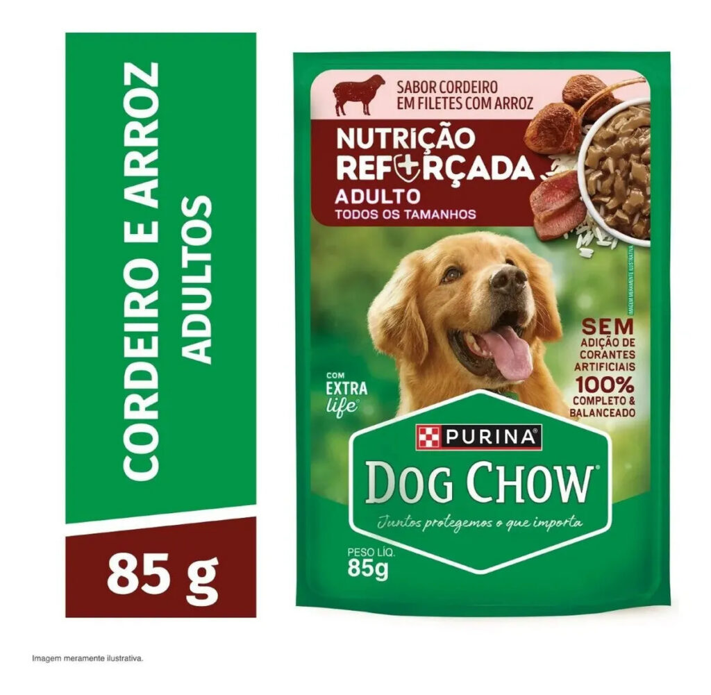 Ração Úmida Sachê Purina Dog Chow Cão Adulto Cordeiro Arroz 85g Pack X15