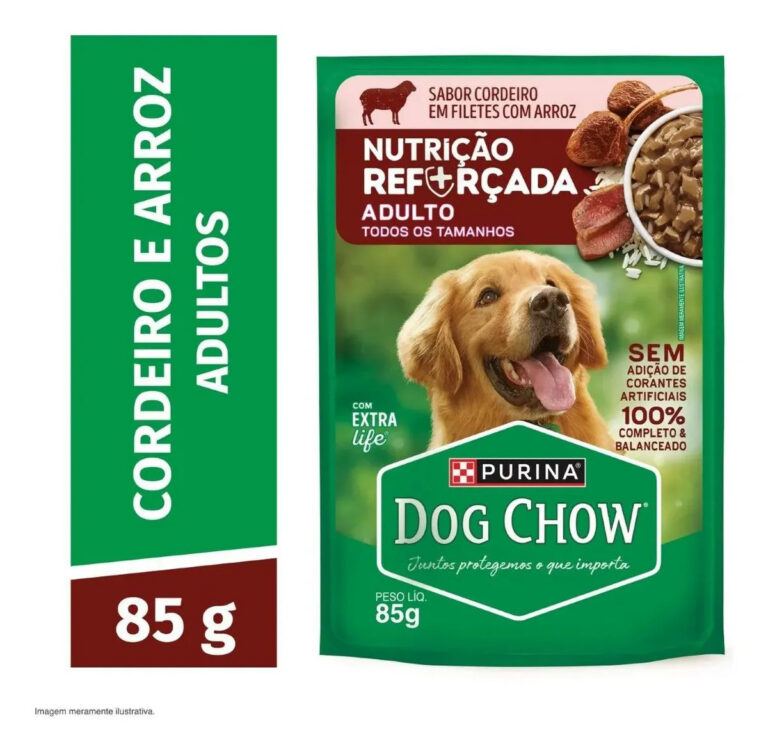 Ração Úmida Sachê Purina Dog Chow Cão Adulto Cordeiro Arroz 85g Pack X15