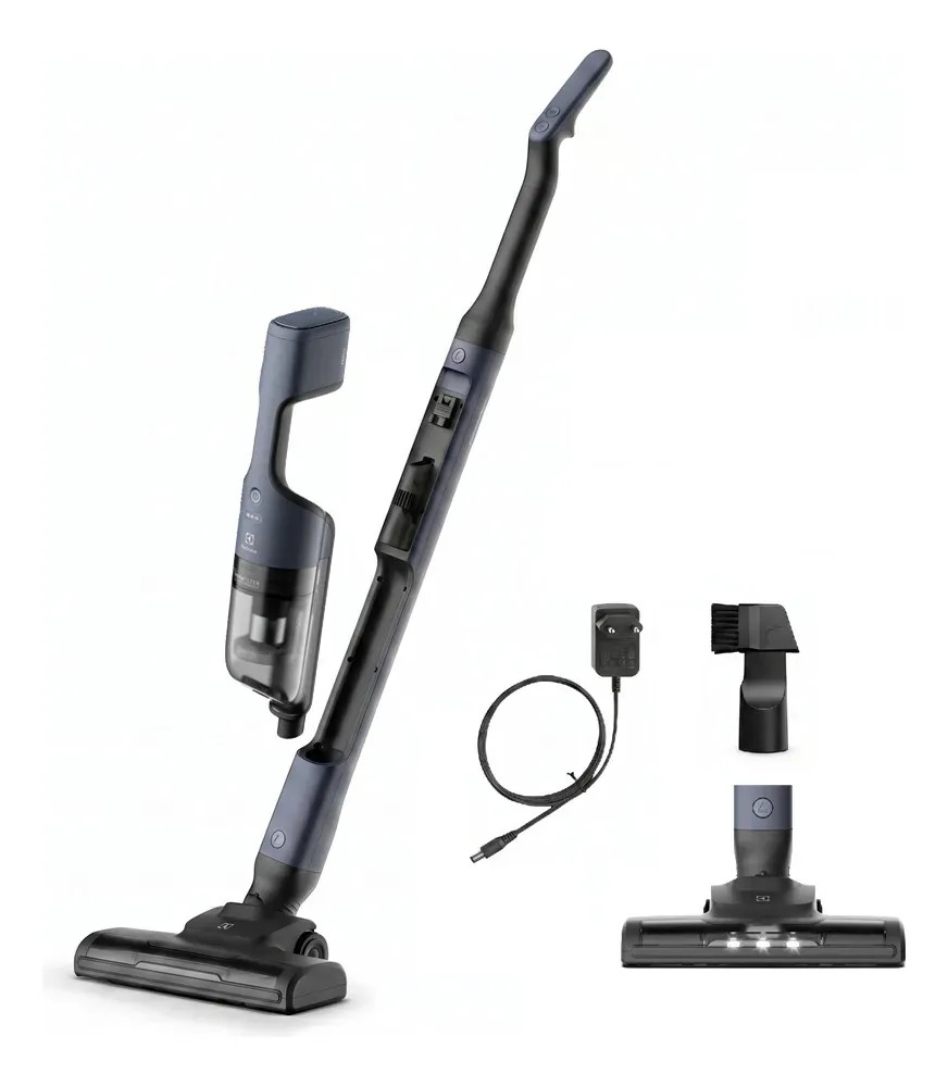 Aspirador de Pó Vertical Electrolux ERG019 sem fio Portátil bateria Ergorapido 2 em 1 luz frontal LED escova rotativa aspira escova capacidade 950ml Bivolt 30 min Azul