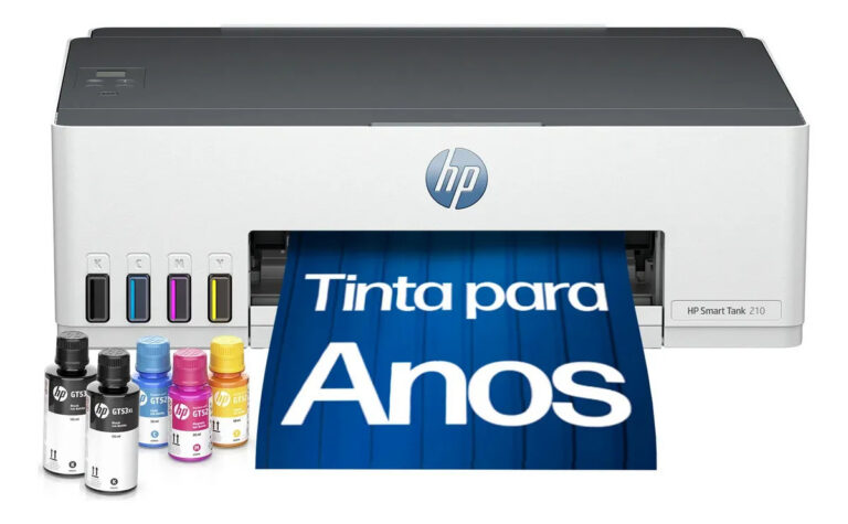 Impressora HP Smart Tank 210 com Tanque de Tinta Colorida – Com Wi-Fi – USB 2.0 de alta velocidade. Funções da impressora: Imprimir. Cor: ‎Branco (3D4L5A)