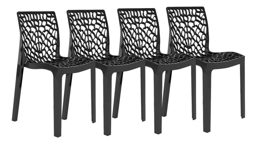 4 Cadeiras Gruvyer Pretas Para Sala De Jantar/ Cozinha Escritório E Área Gourmet Estilo Moderno