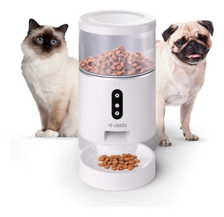 Comedouro Automático Ração Gatos E Cães Velds com App e Programação, Alimentador Smart 4L Branco