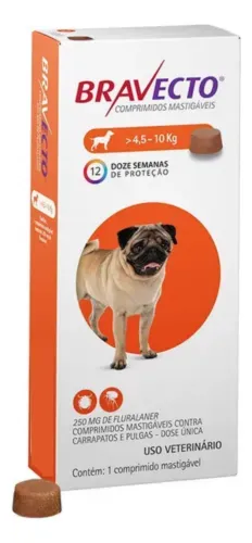Bravecto Cães 4,5-10kg 250mg Comprimido Mastigável Msd