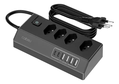 Extensão Coibeu Série Luar 4 Tomadas 4 Usb 2 Pd Bivolt Preto