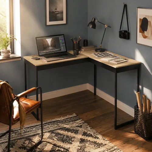 Mesa De Canto Em L Industrial Para Escritório E Estudos
