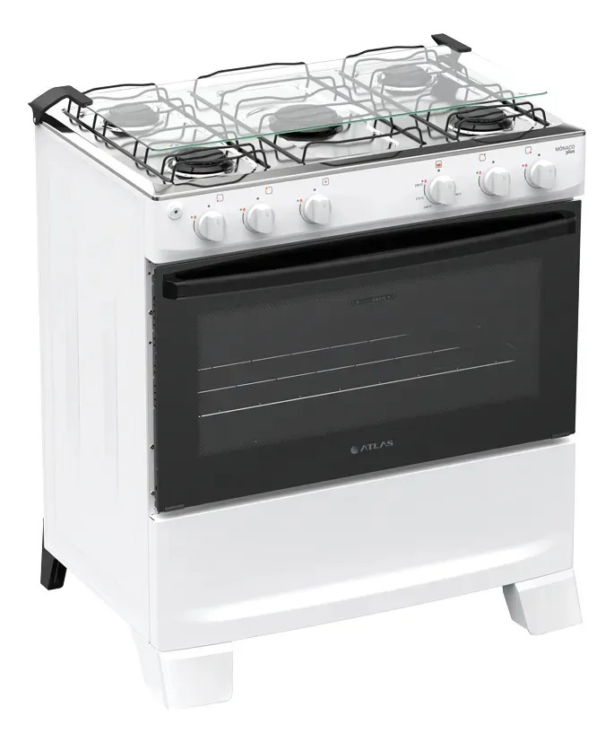 Fogão 5 Bocas Atlas Mônaco Plus Automático com Mesa de Inox Branco Bivolt