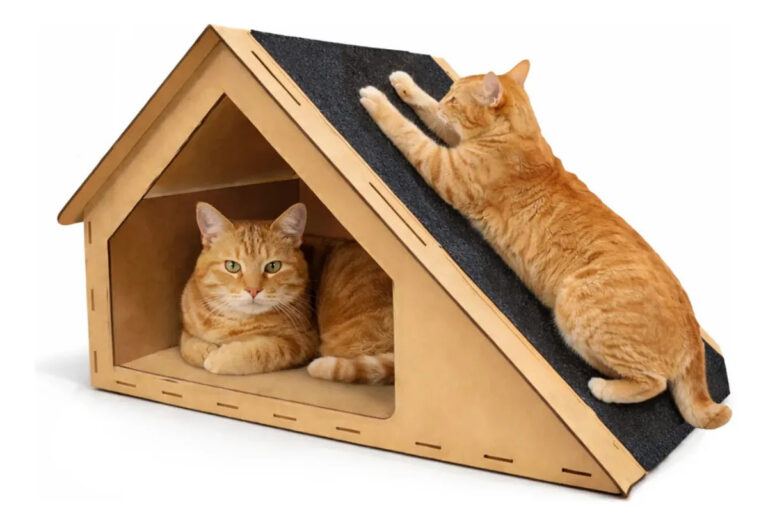 Casinha Gato Toca Arranhador Madeira Mdf Carpete 30x47x36cm – ACB Torneados em Madeiras