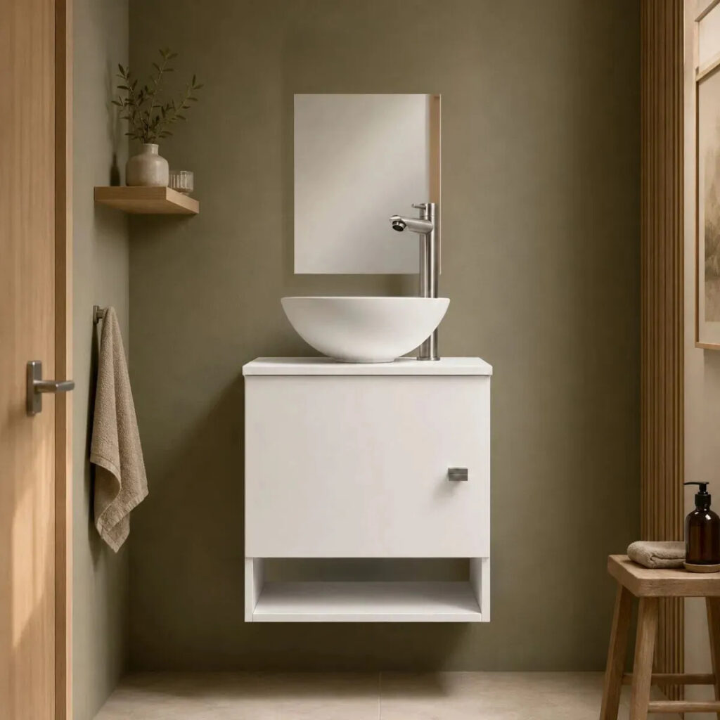Gabinete Para Banheiro 40cm Com Cuba E Espelho Armário Suspenso Lavabo Completo