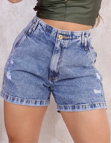 Short Mon 100% Boyfriend Meia Coxa Cintura Alta Feminina