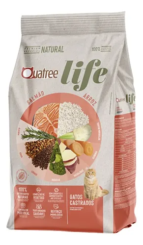 Ração Gatos Quatree Life Castrados Salmão E Arroz 1kg