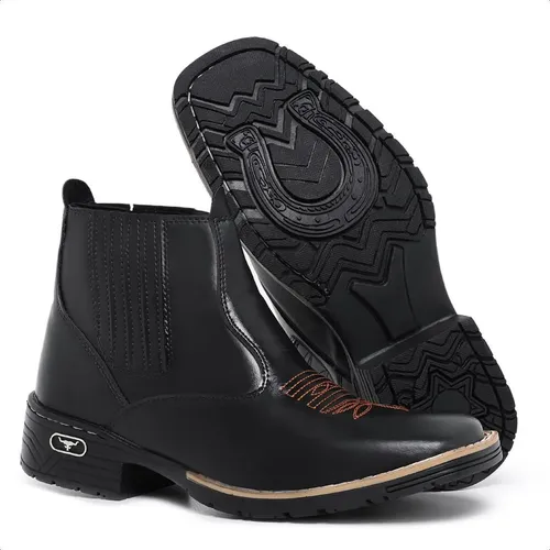 Bota Texana Botina Country Com Bico Quadrado Clássica Cowboy
