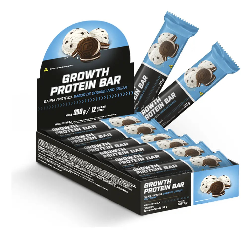 Barra De Proteína (cx. 12 unid.) Growth Supplements – Sabor Cookies & Cream