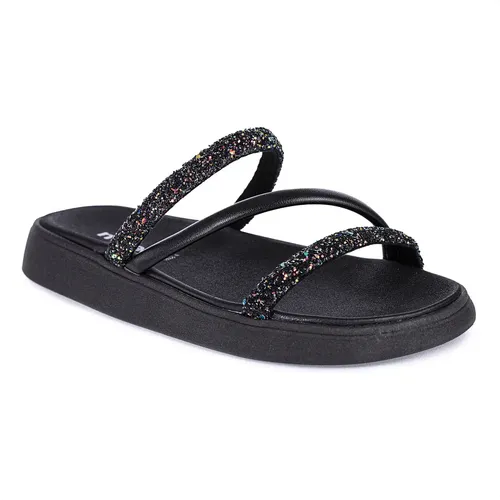Sandália Moleca Papete Feminina Brilho Glitter Slide Nude