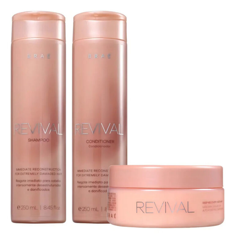 Kit Braé Revival para Cabelos Danificados, Shampoo, Condicionador e Máscara