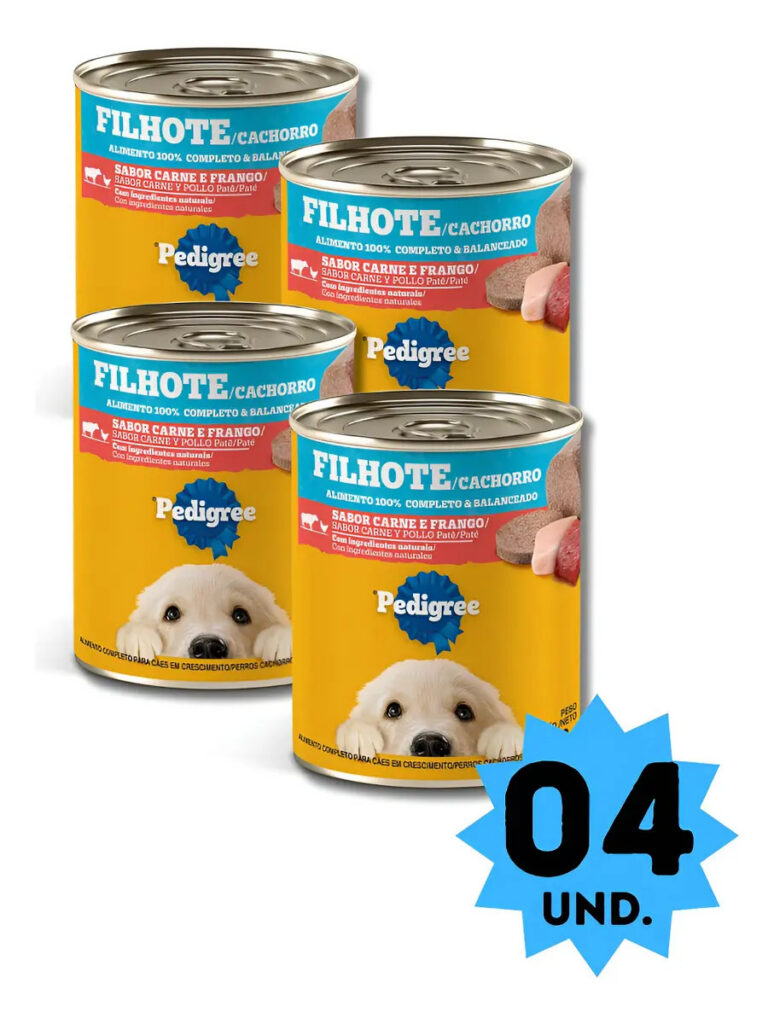 Kit 4 Latas Pedigree Patê Cães Filhotes Carne E Frango 280g