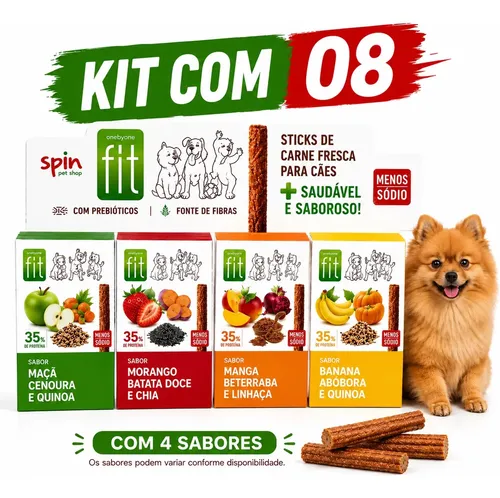 Kit 8 Petiscos Naturais Para Cães Spin Fit 35% 4 Sabores