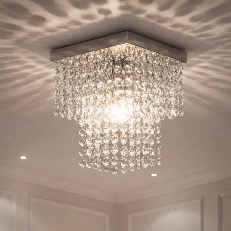 Lustre De Cristal Acrílico 20×20 Cm Bivolt Sala Quarto Luxo Prateado
