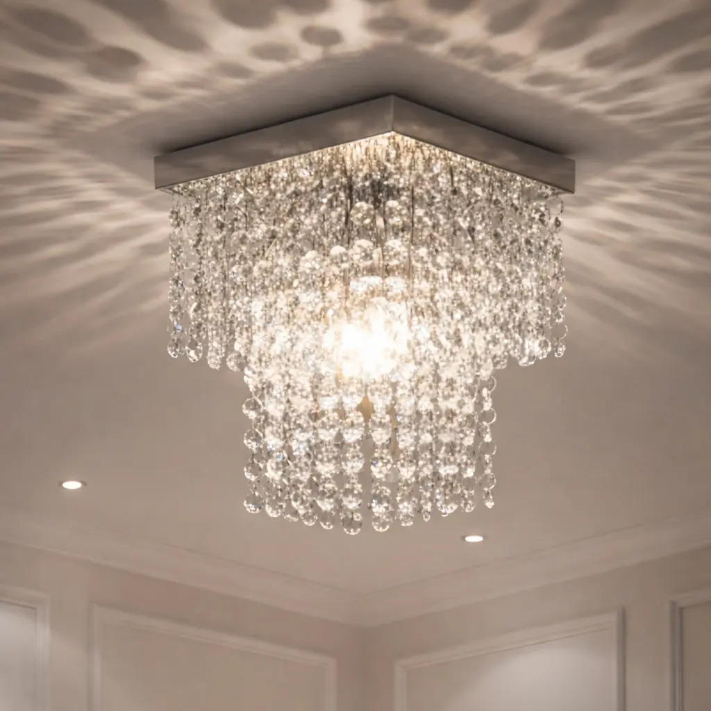 Lustre De Cristal Acrílico 20×20 Cm Bivolt Sala Quarto Luxo Prateado