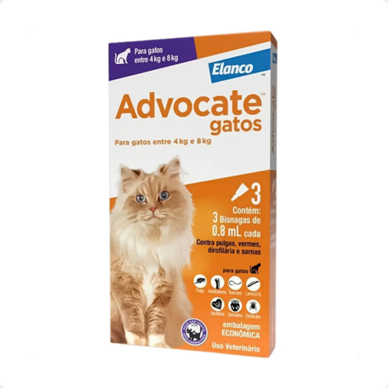 Anti Pulgas Advocate Gato 4kg a 8 kg Com 3 Pipetas Elanco