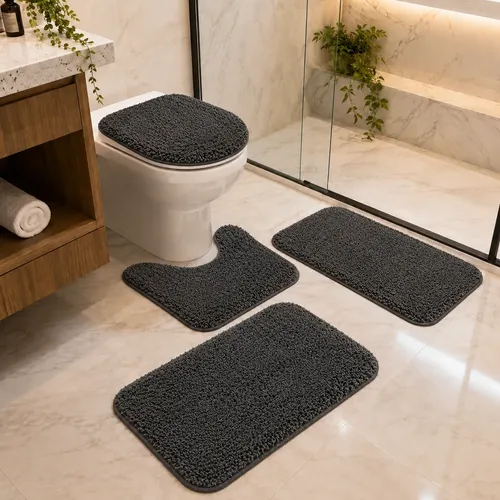 Conjunto Banheiro 4 Peças Tapete Preto Jogo Banheiro Oferta!