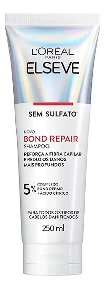 Shampoo Reparação Molecular Limpeza Suave Sem Sulfato Reconstrói Ligações Devolve Força Com Ácido Cítrico Cabelos Danificados Elseve Bond Repair L’Oréal Paris 250ml