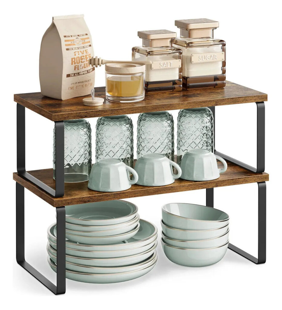 Spice Rack, conjunto de 2 prateleiras empilháveis da Songmics, marrom